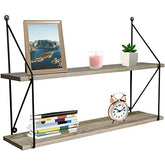 2-Tier Floating Shelf with Metal Brackets (Grey) - Sorbus Home
